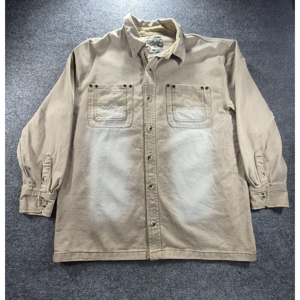 VTG Raider Infamous Jeans Co Shirt Jacket Khaki Tan 100% Cotton UAE Y2K Skater
